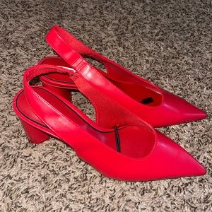 Zara Red chunky sling back pointed heel